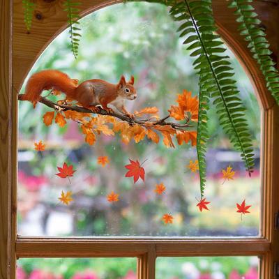 Three-dimensional Autumn Squirrel Does Not Damage Walls. Home Renovation with Natural Forest Style Stickers.