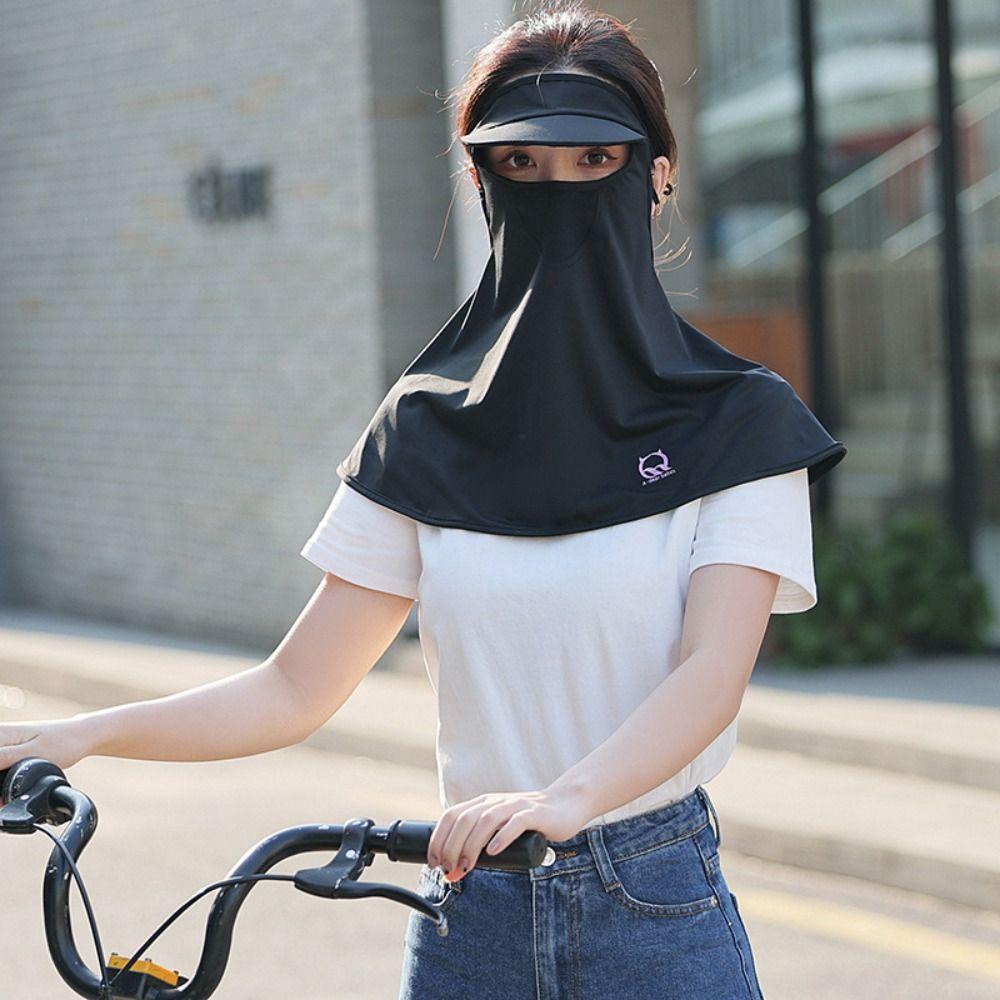 UV Protection Sunscreen Face Cover Solid Color UV Protection Veil Thin Ice Silk Mask  Hiking