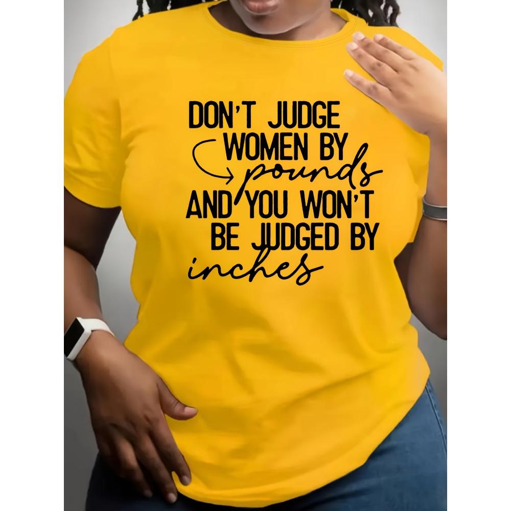 Women Cotton Short Sleeves T-shirts Don't Judge Women By Pounds Women's Tee Bold Statement Graphic Black Top