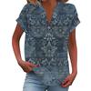 Women's Fashion Casual Printed V-Neck Short Sleeve Button Down Shirt T-Shirt Top