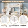 Loft Bed 90 x 200, High-Fence Safety Design with Wardrobe, Shelves and Storage with Safety Climbing Ladder, Multifunctional Bed, Solid Wood Bed, White