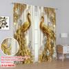 2Pcs 2D Flat Printing Beautiful Golden Peacock Printed Curtains Design Suitable For Bedroom Kitchen Dining Room Living Room