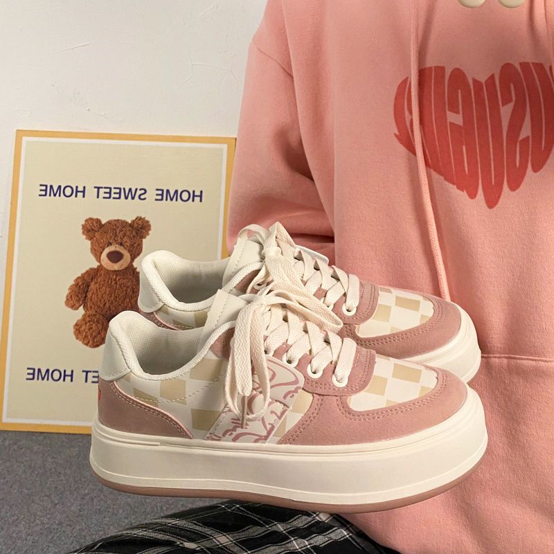 

WTEMPO Brand Niche Original Design Женская обувь для скейтбординга в шахматном стиле Ins Trend Кроссовки с толстой подошвой Парные спортивные повседневные парусиновые туфли 39 розовый