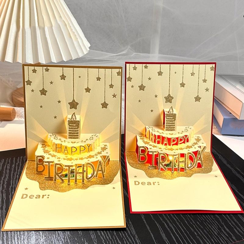 Creative Birthday 3D Popup Card with Envelope Handmade Musical Light Up Greeting Card Foldable Present Postcard