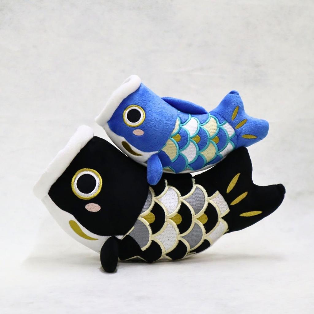 Auspicious May Dolls, Set of 2 Carp, Black and Blue Carp, Parent and Child, Plush Toy, for First Festival, Indoor Use, Side Display