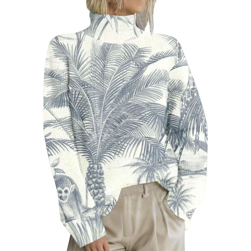 High-Neck Printed Pullover Sweater LYH0911