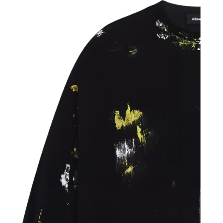 WE11DONE Color Block Graffiti Letter Jacquard Long Sleeve Crew Neck T-Shirt Unisex Tops Black WD-TT1-24-717-U-BK