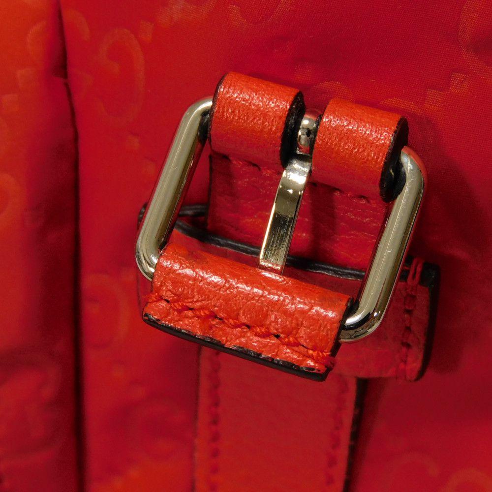 Used 9539 GG Nylon Daypack 387071 7927 Double G Calfskin Drawstring Logo Embossed Orange Red Men's from Japan AUTHENTIC