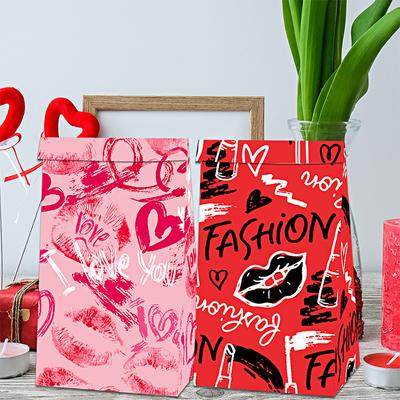 12Pcs Paper Bag Gift Packaging Valentine's Day Party Supplies White Cardboard Theme Party Love Bag Cartoon Pattern