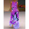 2025 Summer New Arrival Women's Clothing Fashion 3D Print Fashion V Neck Pocket Long Dress Large Swing Sexy Sleeveless Dress