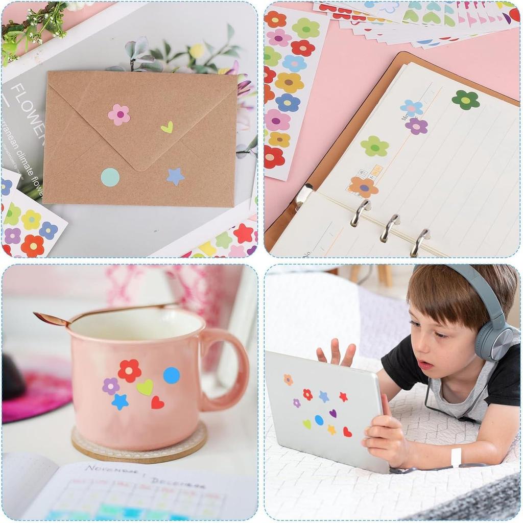 6 Sheets Colorful Stickers Pack Mini Star Heart Dots Self-adhesive Paper Marker Notes Decoration for Diary Album Reward