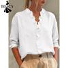 Women's Fashion Casual Spring Autumn Solid Color Print Long Sleeve V-Neck Blouses & Shirts