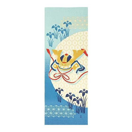 Hamamonyo Tenugui Towel - Kabuto Decoration, Iris, Tortoiseshell Pattern, Asanoha Pattern, Grayish Tone, 100% Cotton, 34cm x 90cm