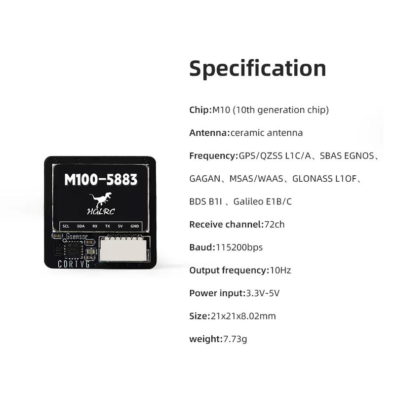 HGLRC M100-5883 M10 GPS Module with Compass Ceramic Antenna On-board LED Indicators 21x21mm for RC Airplane FPV Long Range