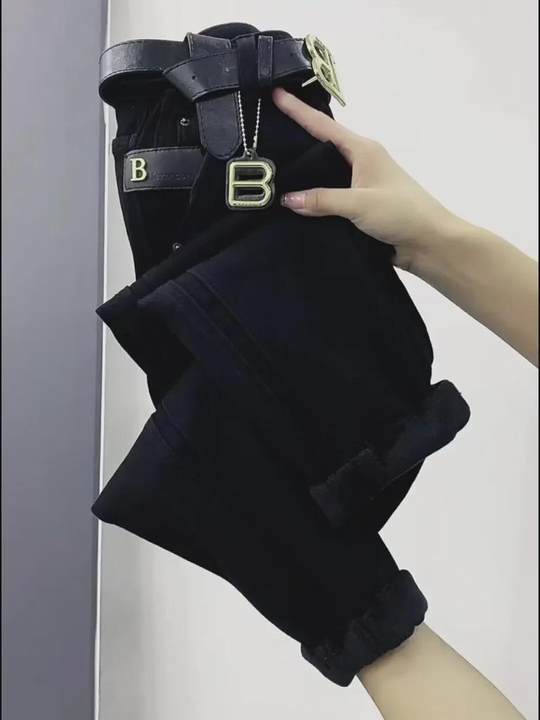 Γυναικείο βελούδινο καρότο τζιν με ψηλόμεσο, Φθινόπωρο/Χειμώνας 2023 - Χαλαρή εφαρμογή, αδυνάτισμα, σε στυλ χαρέμι ​​μεγάλου μεγέθους.