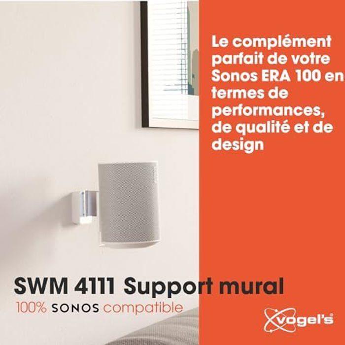 Vogel's swm 4111 support mural pour sonos era 100, max. 5 kg, inclinable de -30/+30, pivotant jusqu'à 70 (gauche/droite), blanc,