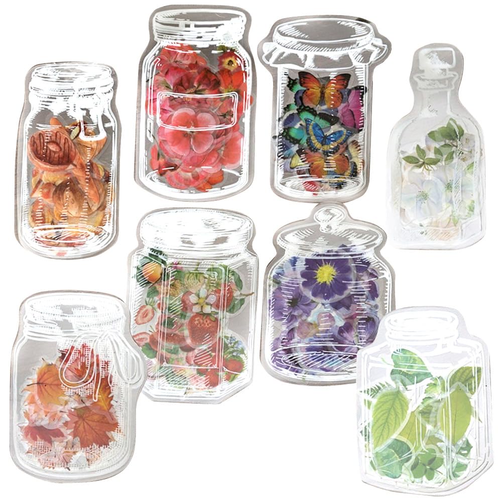 Moin Moin Sticker Flakes In a 35 Stickers Per Type X 8 Types Stickers In Bulk Clear White Green Purple Autumn Realistic Flower Glass 2404sl295 Bottle,