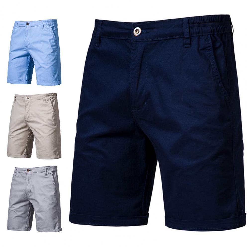Stylish Shorts Mid Waist All-match Elastic Waist Men Slim Shorts  Casual Social Shorts Streetwear