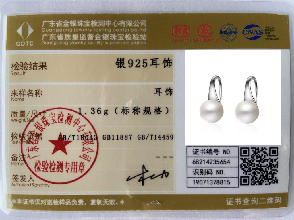 Náušnice z 925 sterlingového stříbra s 8mm perlami, svatební šperky