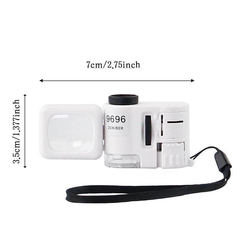 Mini Microscope for Cash Verification with Hanging Rope with Light 20X 60X for Jewelry Identification, Magnifying Glass