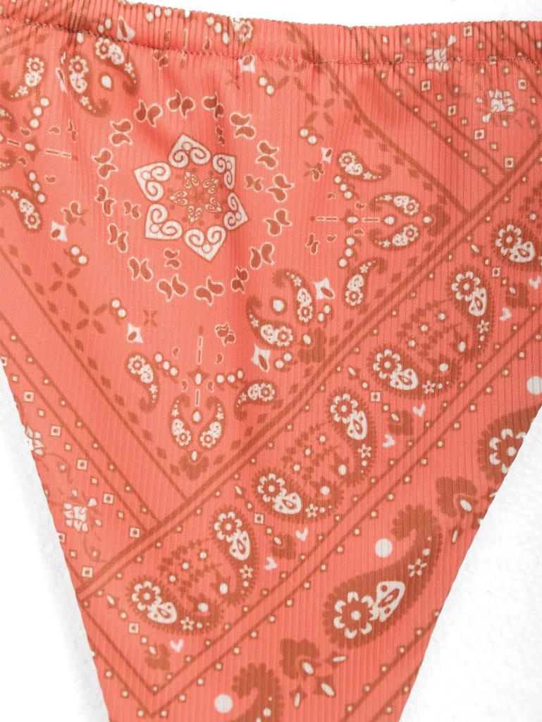 ZAFUL Ribbed Boho Paisley Print String Bikini Swimwear