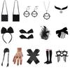 Wednesday Addams Cosplay-Set: Schwarze Tasche, Haarschmuck, Ohrringe, Perücke, Halskette