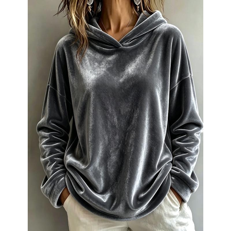 New Autumn and Winter Women's Long Sleeved Gold Velvet Solid Color Hooded Casual Hoodie Loose Top