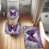 4PCS Luxury Diamond Butterfly Bathroom Set, Waterproof Shower Curtain with Non-slip Rugs, U-shaped Mat  Toilet Cover 12 Hooks