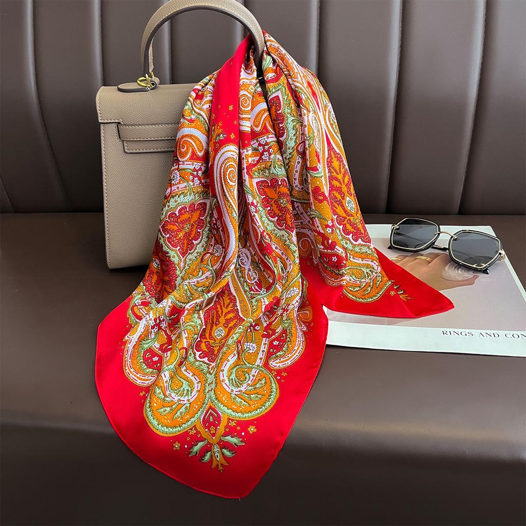New Silk Square Scarf Women Retro Paisley Cashew Print Neckerchief Female Foulard Head Hijab Hairband Soft Neck Bag Ribbon Satin