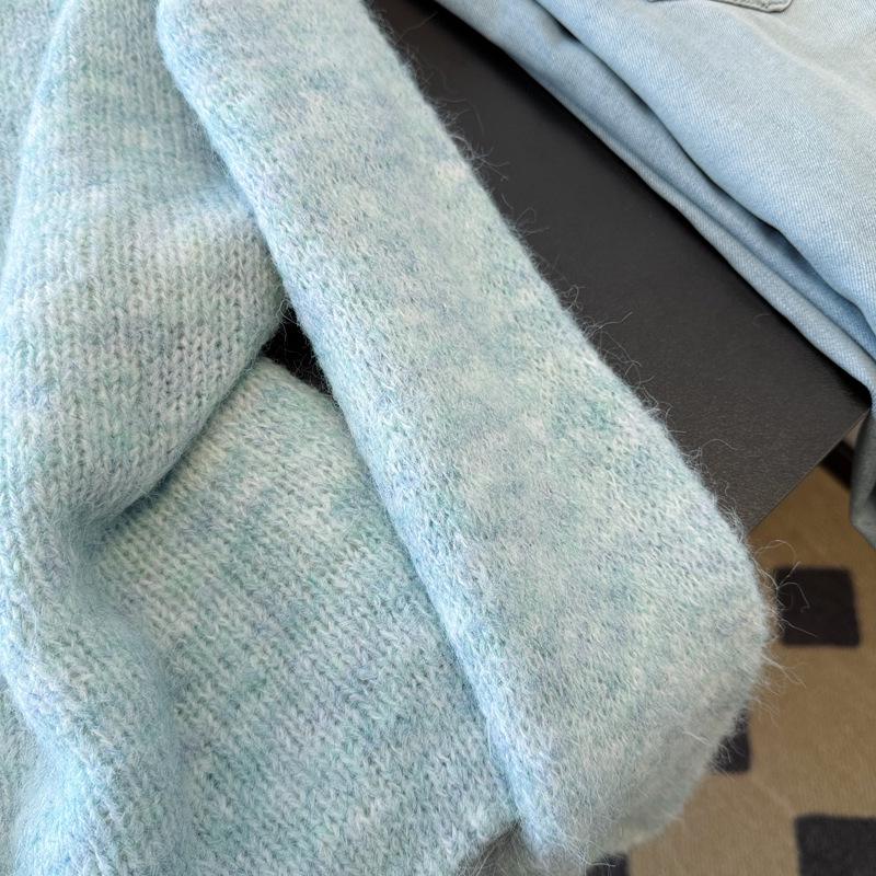 Color Block V-Neck Long Sleeve Knit Sweater - Women's Autumn/Winter Loose Fit Two-Piece Style Cardigan