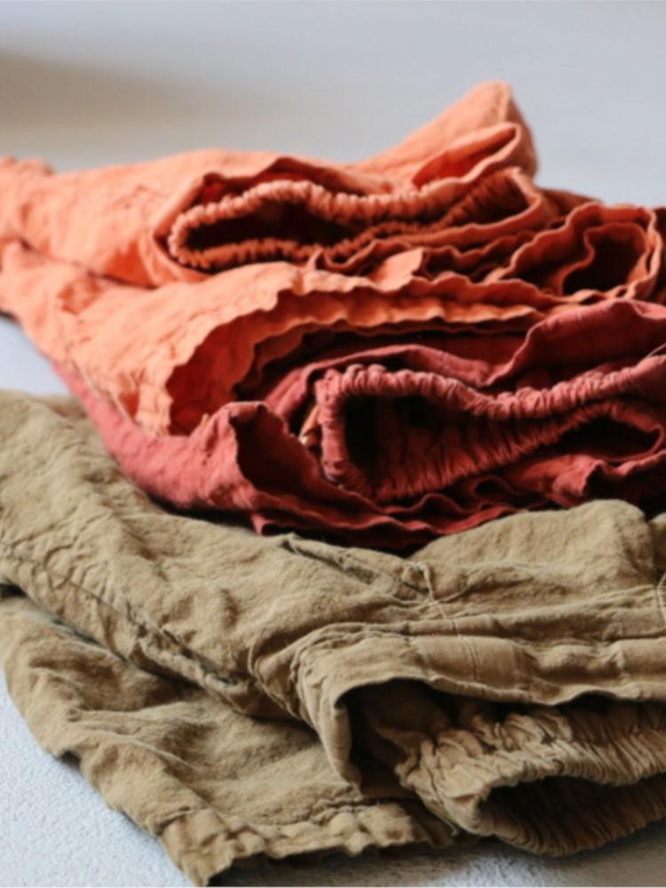 Johnature Summer Vintage Loose Cotton Linen Comforatble Elastic Waist Long Pants