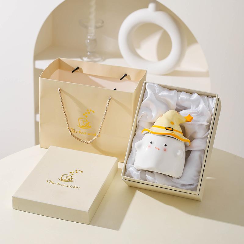 Birthday Gift Funny Ghost Mug with Lid Ceramic Cup Niche Gift Souvenir Water Cup Halloween Gift