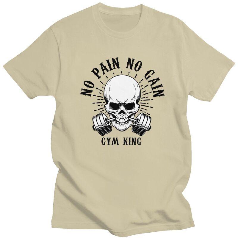 Custom No Pain No Gain Tshirt for Men Short Sleeves Leisure T Shirt Bodybuilding Fitness Gym Tshirts Loose Fit Pure Cotton Tee
