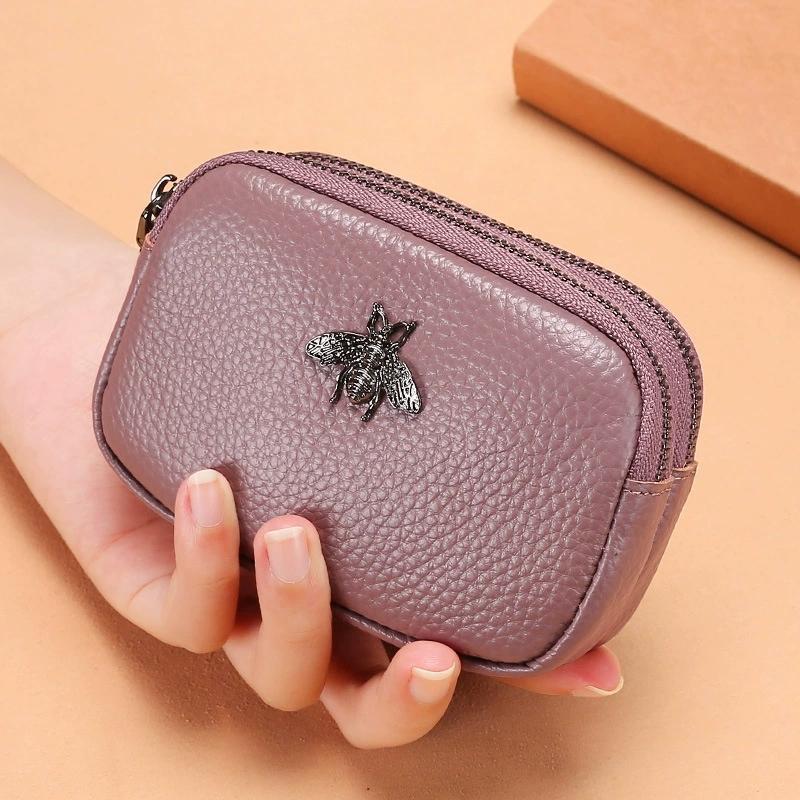 Mode äkta läder Kvinnor Mynt Plånbok Dubbel Dragkedja Liten Plånbok