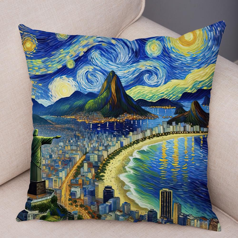 New York Paris London Rome Cushion Cover Decor Starry Sky Art Double Print Pillow Case Soft Plush Pillowcase for Sofa Home Car