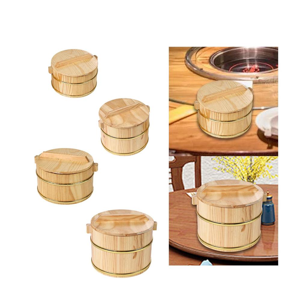 Wooden Steaming Rice Bucket Reusable with Cover for Home Restaurant Kitchen