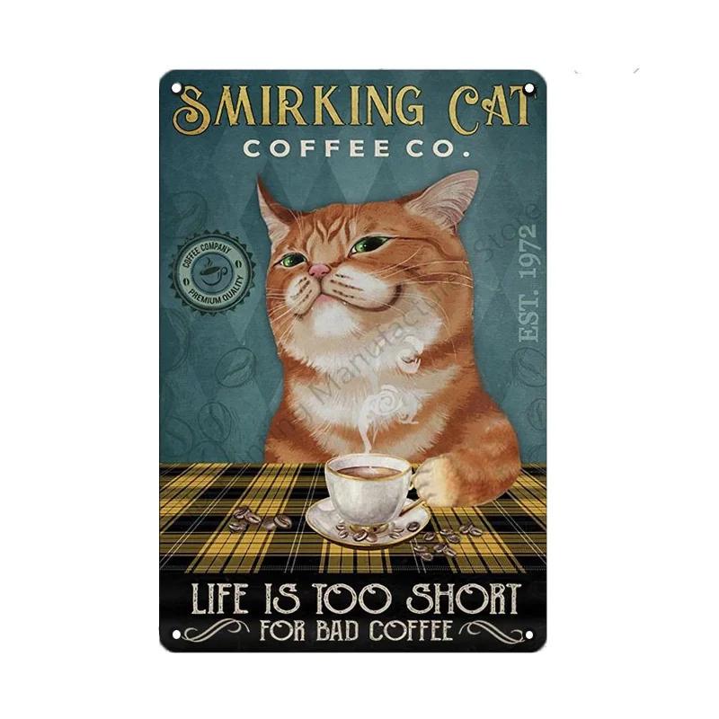 Black Cat Metal Sign Vintage Cattle Metal Plaque Tin Painting Art Poster Kitchen Decoration For Living Room Pet Shop Wall Decor