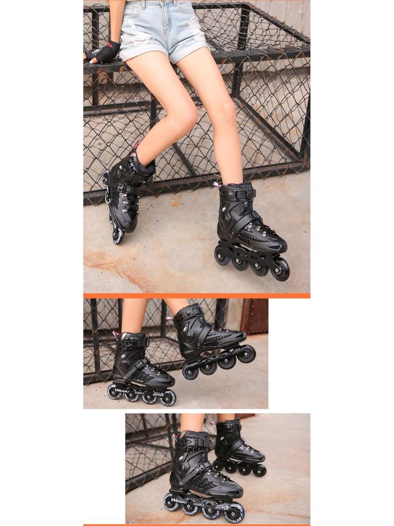 Erwachsene Schwarz-Gold Inline-Rollschuhe für Männer & Frauen – Anfänger Einreihig mit Blumenmuster