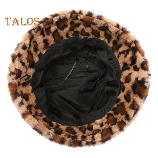 Women Winter Hat Flat Dome Leopard Print Basin Hat Thickened Warm Plush Bucket Hat Warm Knit Outdoor Hat