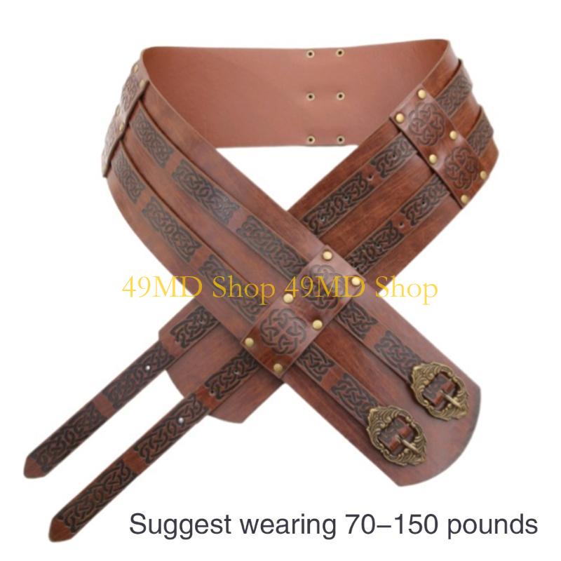49MD Cosplay Embossed Belt Wide Belt Medieval Brown Waistband for Photoshoots