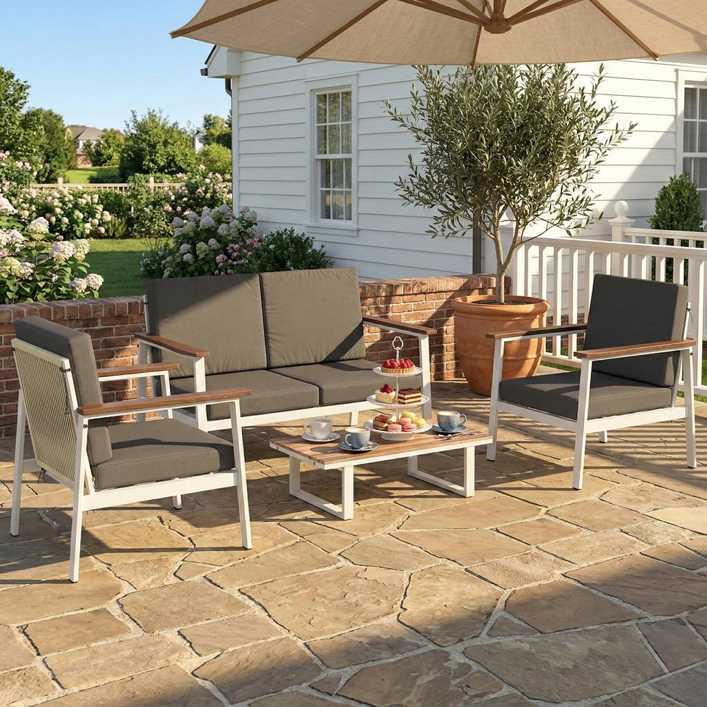 Garden Sofa Set for 4 People: 2 Armchairs, Loveseat, Coffee Table