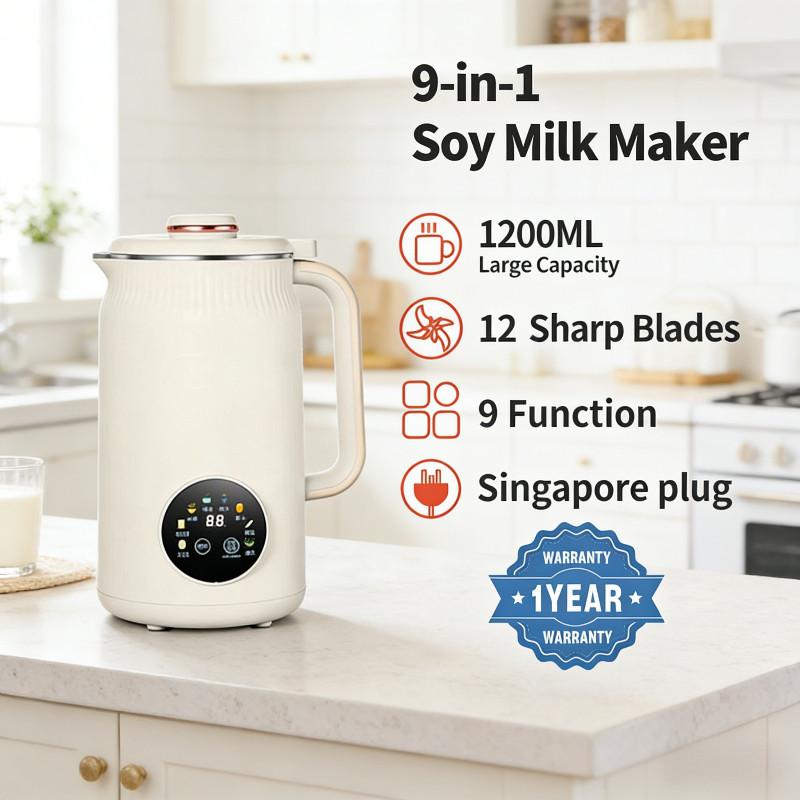 1.2L 9-in-1 Soybean Milk Machine with 18-Hour Preset for Homemade Plant and Nut Milks