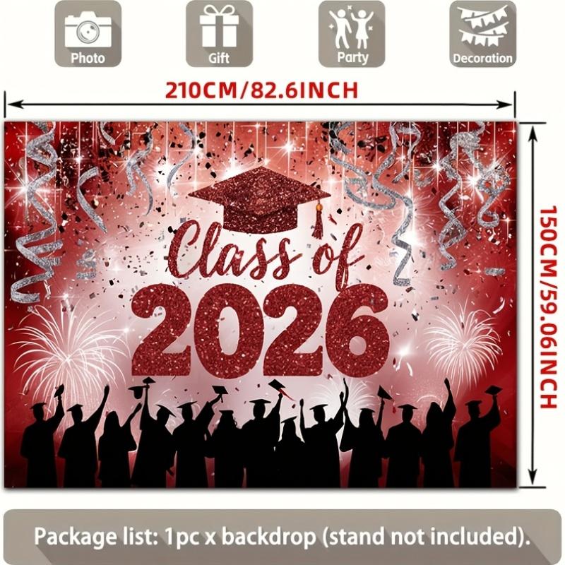 2D, One 2026 Graduate-exclusive 2D Flat Banner, Red Flashing Graduation Cap and Fireworks Design