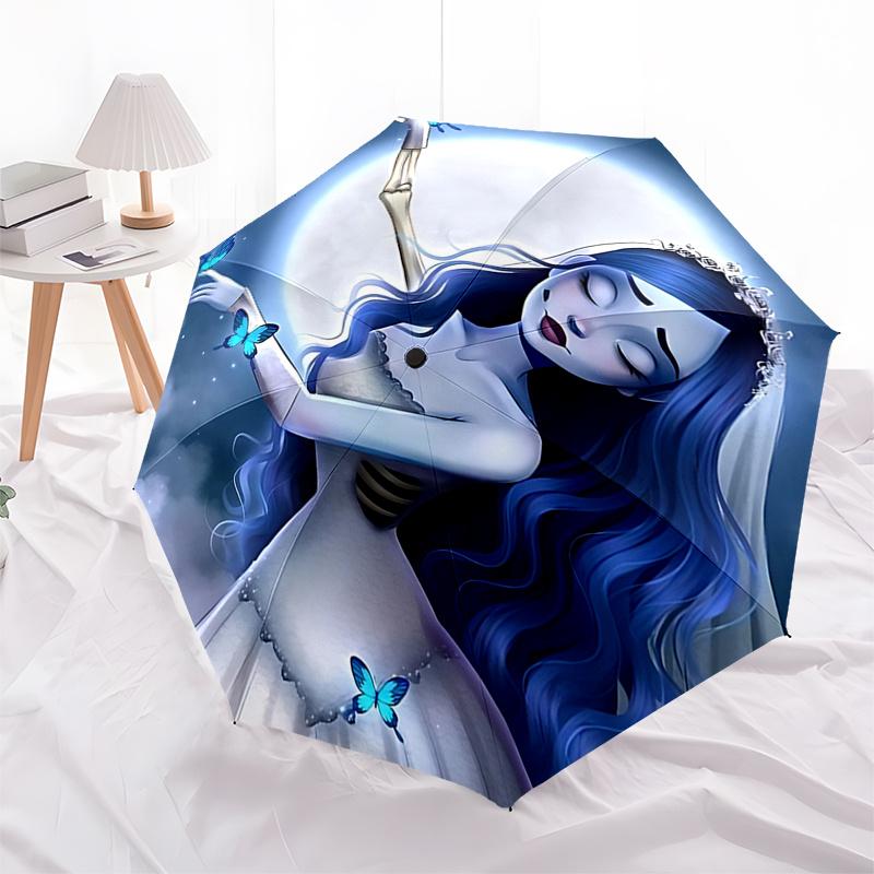 

Corpse Bride Blue Butterfly Fantasy: Automatic Opening/Closing Umbrella with 3 Fold Design and Iron Frame Perfect Gift for Fans, Travelers,