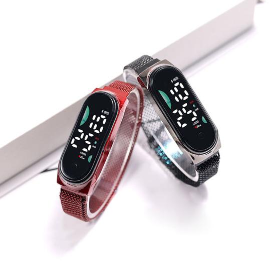 LED-Digitaluhr, wasserdicht, Magnet, Edelstahllegierung, Touchscreen, lesbares Zifferblatt, hohe Genauigkeit, langes Zifferblatt, batteriebetriebene Unisex-Sportarmbanduhr