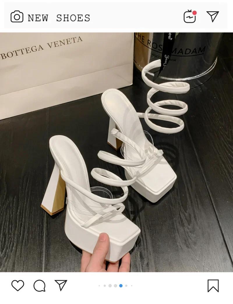 Модные летние женские босоножки на платформе на каблуках — фото 7