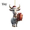 National Trend Home Decor 2D Acrylic Goat Christmas Hanging Ornament, 3.15 Inch Farm Animal Xmas Tree Lightweight Crafts Decoration for Car Rear View
