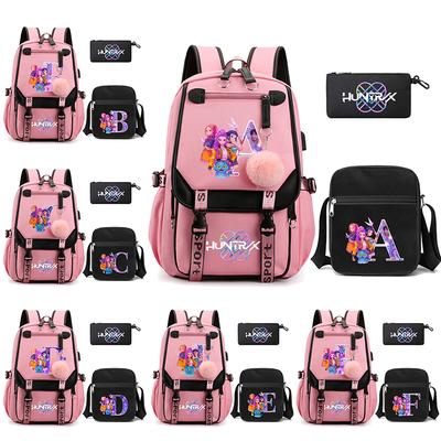 3 pièces/set Sac à dos imprimé avec 26 lettres anglaises Anime avec sac à bandoulière pour adolescent étudiant fille garçon Sac à livres Grande capacité Sac de voyage Cadeau pour enfant Mochila