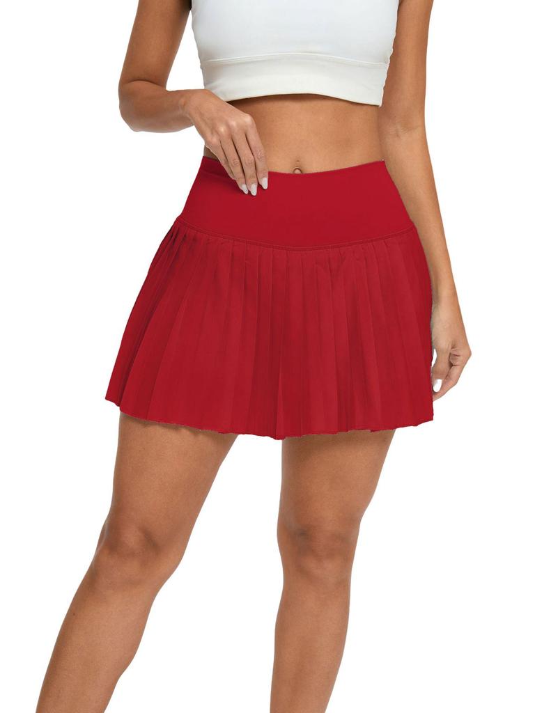 High-Waisted Pleated Sports Mini Skirt with Pockets - Women's Anti-Exposure Tennis Skirt