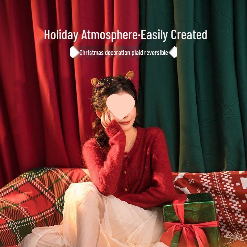 Dark Green & Wine Red Solid Color Christmas Photo Backdrop for Live Streams & Kids Photography